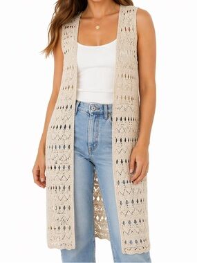 Joseph A ($105) Open-Knit Rayon Blend Long Duster Vest - PTP 20